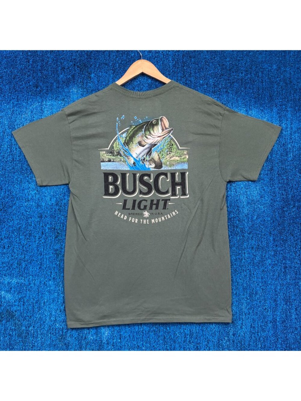 Busch Light Bass Fishing Head For The Mountains Promo Tee L